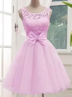 Colorful Lilac Sleeveless Tulle Lace Up Bridesmaid Dress for Prom and Party and Wedding Party