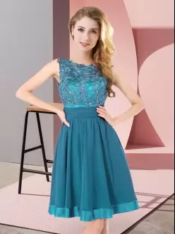 Superior Teal Scoop Neckline Beading and Appliques Wedding Guest Dresses Sleeveless Backless