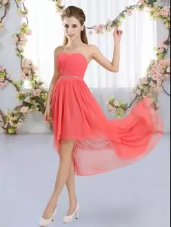 Sleeveless Strapless Lace Up High Low Beading Court Dresses for Sweet 16 Strapless