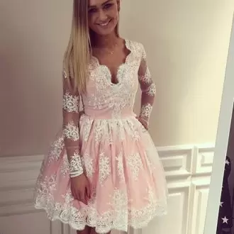 Pink Zipper Wedding Guest Dresses Appliques Long Sleeves Mini Length