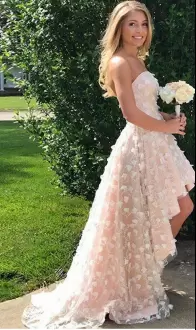 Gorgeous Sleeveless Strapless Beading and Hand Made Flower Bridal Gown