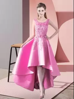Glamorous High Low A-line Sleeveless Rose Pink Bridesmaid Dress Zipper
