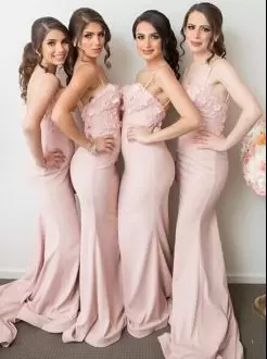 Custom Designed Pink Bridesmaid Gown Satin Court Train Sleeveless Appliques