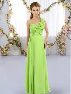 Chiffon One Shoulder Sleeveless Lace Up Hand Made Flower Bridesmaid Dress in