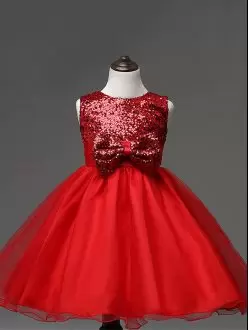 Amazing Tea Length Red Child Pageant Dress Scoop Sleeveless Zipper