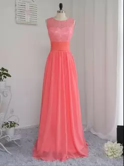 Charming Lace Bridesmaids Dress Watermelon Red Zipper Floor Length