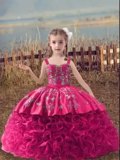 Fuchsia Puffy Rolling Flowers Kids Pageant Dress Embroidery Mini Quinceanera Dress