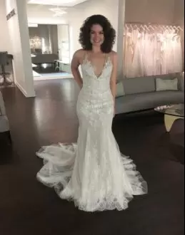Lace Wedding Gown White Lace Up Sleeveless Brush Train