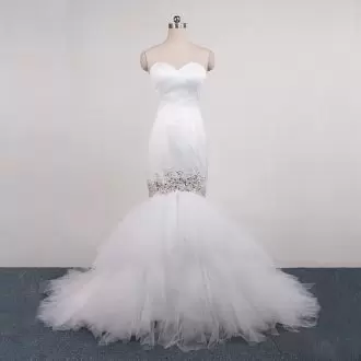 White Sleeveless Beading and Ruffles Wedding Dress