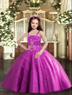 Custom Design Beading Winning Pageant Gowns Lilac Lace Up Sleeveless Floor Length