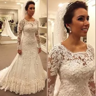 White Long Sleeves Lace Floor Length Wedding Gowns