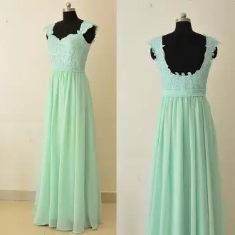 Exquisite Apple Green Bridesmaid Gown Party and Wedding Party with Appliques Straps Cap Sleeves Zipper