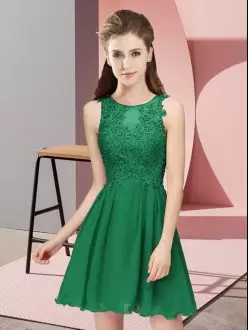 Graceful Dark Green Zipper Bridesmaid Gown Appliques Sleeveless Mini Length