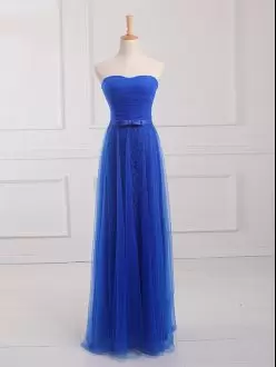 Colorful Royal Blue Tulle and Lace Lace Up Bridesmaid Dresses Sleeveless Floor Length Belt