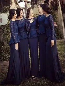 Navy Blue Long Sleeves Bridesmaids Dress for Party and Wedding Party