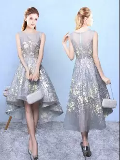 Fabulous Grey A-line Pattern Bridesmaids Dress Zipper Printed Sleeveless High Low