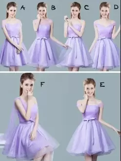 Cheap Lavender Straps Neckline Ruching and Bowknot Wedding Guest Dresses Cap Sleeves Zipper