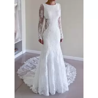 Luxurious Mermaid Long Sleeves White Bridal Gown Court Train Backless
