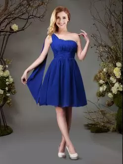 Dazzling Mini Length Royal Blue Quinceanera Dama Dress One Shoulder Sleeveless Zipper
