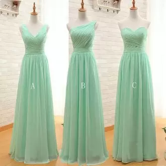 Green Sleeveless Chiffon Lace Up Bridesmaids Dress for Party and Wedding Party