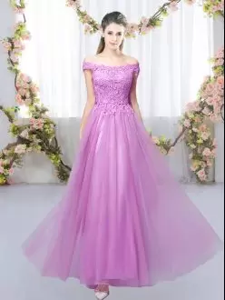 Top Selling Lilac Off The Shoulder Lace Up Lace Bridesmaid Dress Sleeveless