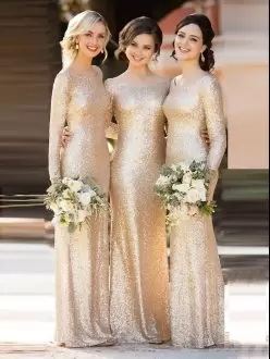 Satin and Organza Halter Top Long Sleeves Sweep Train Lace Up Beading and Lace Bridesmaid Dress in Light Yellow