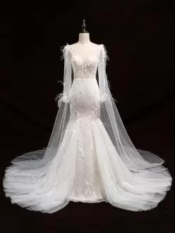 Classical White Long Sleeves Watteau Train Lace Wedding Dress