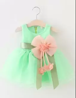 Decent A-line Toddler Flower Girl Dress Apple Green Scoop Organza Sleeveless Knee Length Zipper