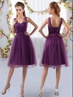 Stylish Purple V-neck Neckline Appliques Bridesmaids Dress Sleeveless Zipper