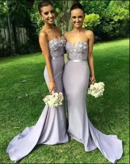 Sleeveless With Train Appliques Lace Up Wedding Guest Dresses with Grey Brush Train