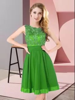 Green Empire Chiffon Scoop Sleeveless Beading and Appliques Mini Length Backless Bridesmaids Dress
