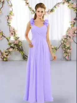 Lavender Lace Up Straps Hand Made Flower Wedding Party Dress Chiffon Sleeveless