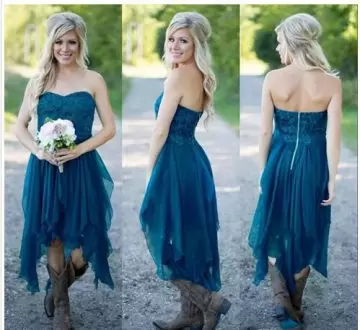 Teal Sleeveless Lace and Appliques High Low Bridesmaid Dress
