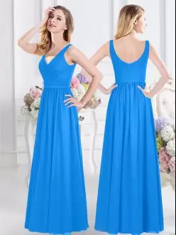 Ruching Wedding Party Dress Baby Blue Zipper Sleeveless Floor Length