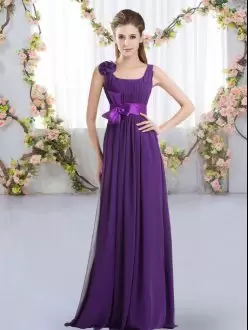 Purple 3D Flowers Chiffon Bridesmaid Dress with Straps and Belt