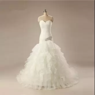 Sweetheart Mermaid Sweep Train Ruffles Wedding Dress