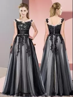 Fabulous Black Scoop Zipper Beading and Lace Bridesmaids Dress Sleeveless