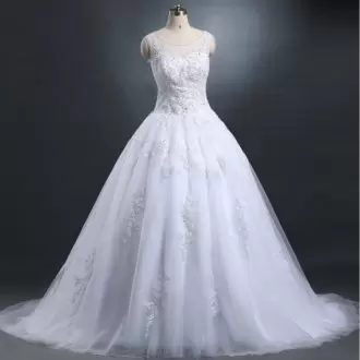 Appliques Wedding Dresses White Lace Up Sleeveless Sweep Train