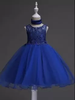 Royal Blue Scoop Sleeveless Organza Kids Pageant Dress with Bow