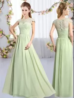 Yellow Green Clasp Handle Scoop Lace Wedding Guest Dresses Chiffon Cap Sleeves