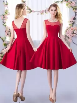 Beauteous Red Zipper Scoop Ruching Bridesmaid Dress Satin Sleeveless