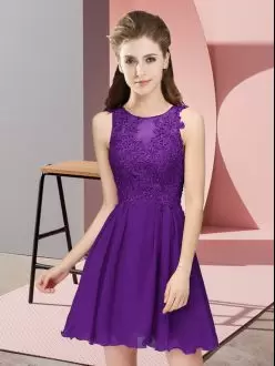 New Arrival Purple Chiffon Zipper Bridesmaid Dresses Sleeveless Mini Length Appliques