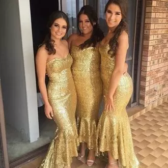 Extravagant Gold Sweetheart Neckline Sequins Court Dresses for Sweet 16 Sleeveless
