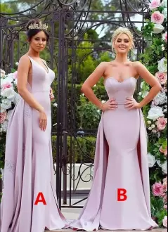 Classical Pink Wedding Guest Dresses V-neck Sleeveless Sweep Train