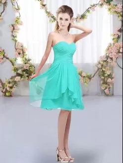 Turquoise Lace Up Sweetheart Ruffles and Ruching Bridesmaid Dress Chiffon Sleeveless