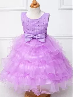 Beautiful Ball Gowns Pageant Dress Wholesale Lilac Scoop Organza Sleeveless Tea Length Zipper