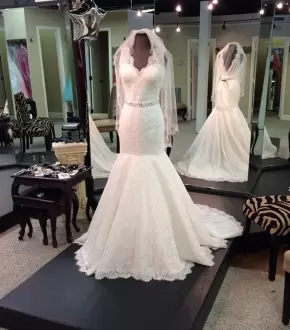 White Sleeveless Lace Brush Train Lace Up Wedding Dresses for Wedding Party