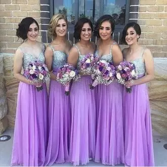 Fitting Sleeveless Floor Length Beading Bridesmaids Dress with Lavender