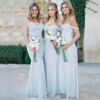 Gorgeous Light Blue Zipper Bridesmaid Dresses Ruching Sleeveless Floor Length