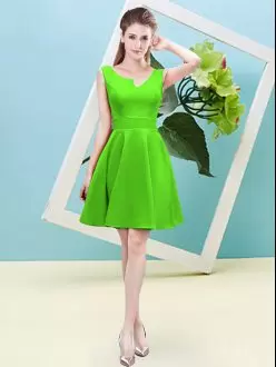 Bright Green Satin Asymmetric Sleeveless Short Bridesmaid Dress